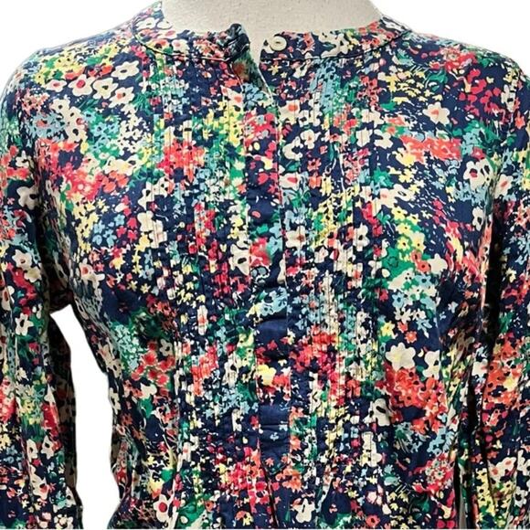 Talbots Popover Long Sleeve Floral Top Pin Tuck Collar Size Petite Medium - Picture 3 of 8